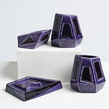 Vilhelm Bjerke-Petersen, a set of seven "Fasett" stoneware pieces, Rörstrand, Sweden 1951-52.