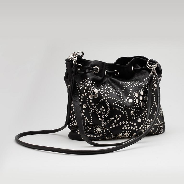 SONIA RYKIEL, a black leather shoulder bag with silver colored studs.