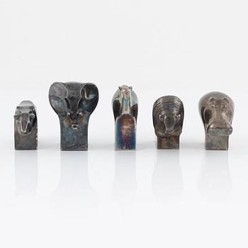 Gunnar Cyrén, five figurines, silver-plated zinc, Dansk Designs, Japan.