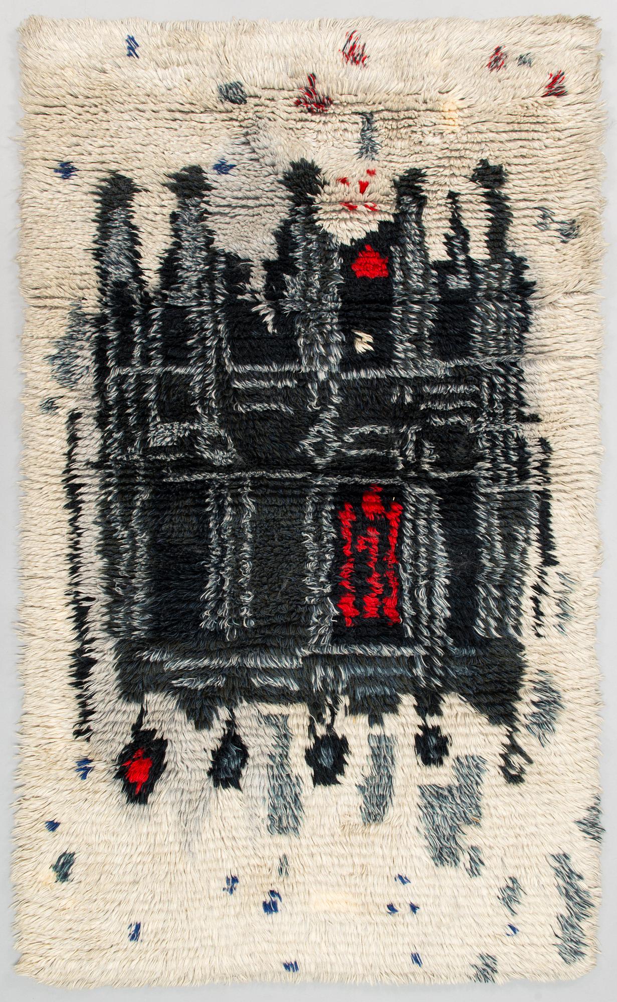 Raija Gripenberg, A Finnish long pile ryijy rug. Circa 177x105 cm.