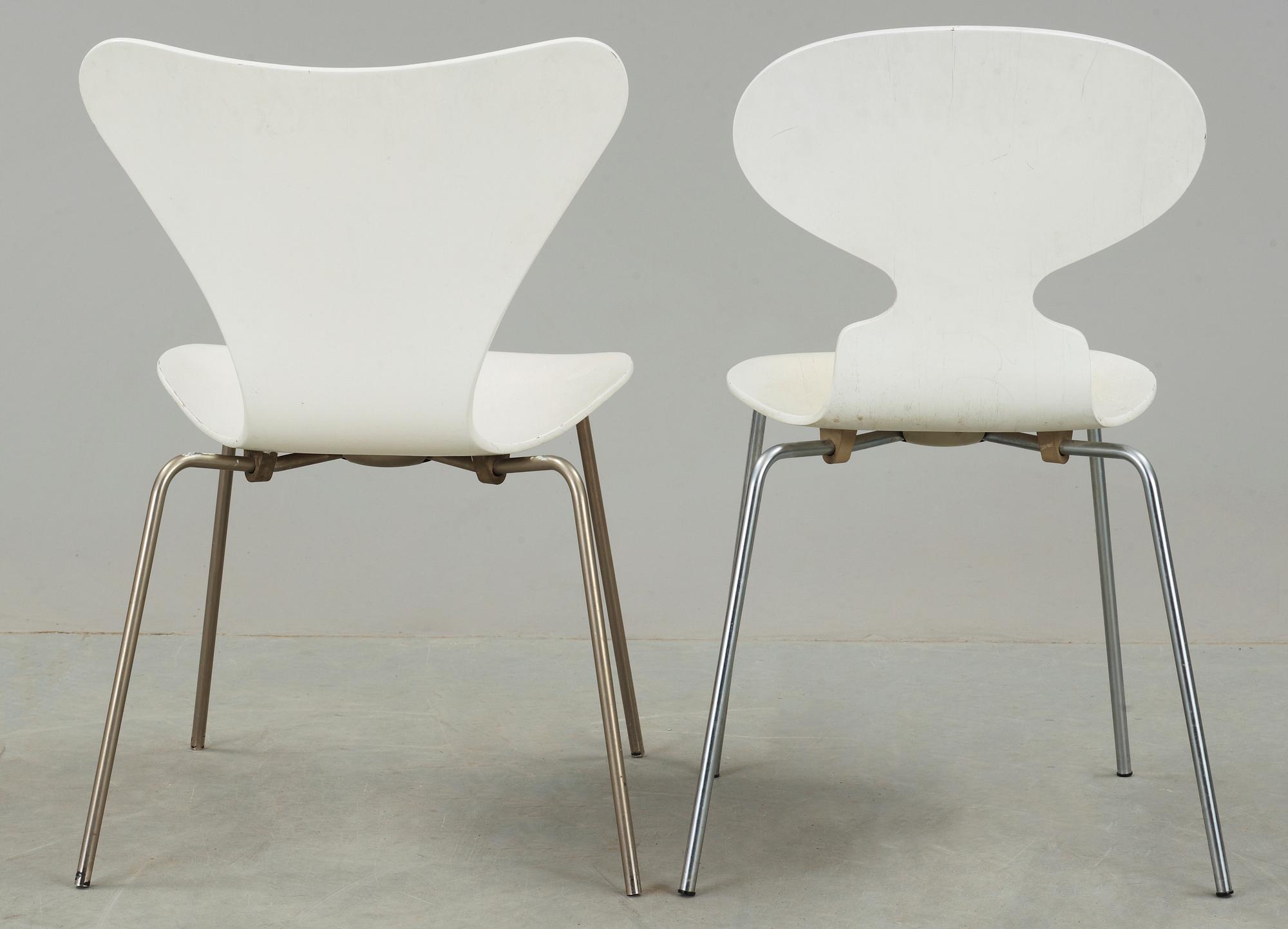 STOLAR, 2 st, "Myran" och "Sjuan", Arne Jacobsen, Fritz Hansen.