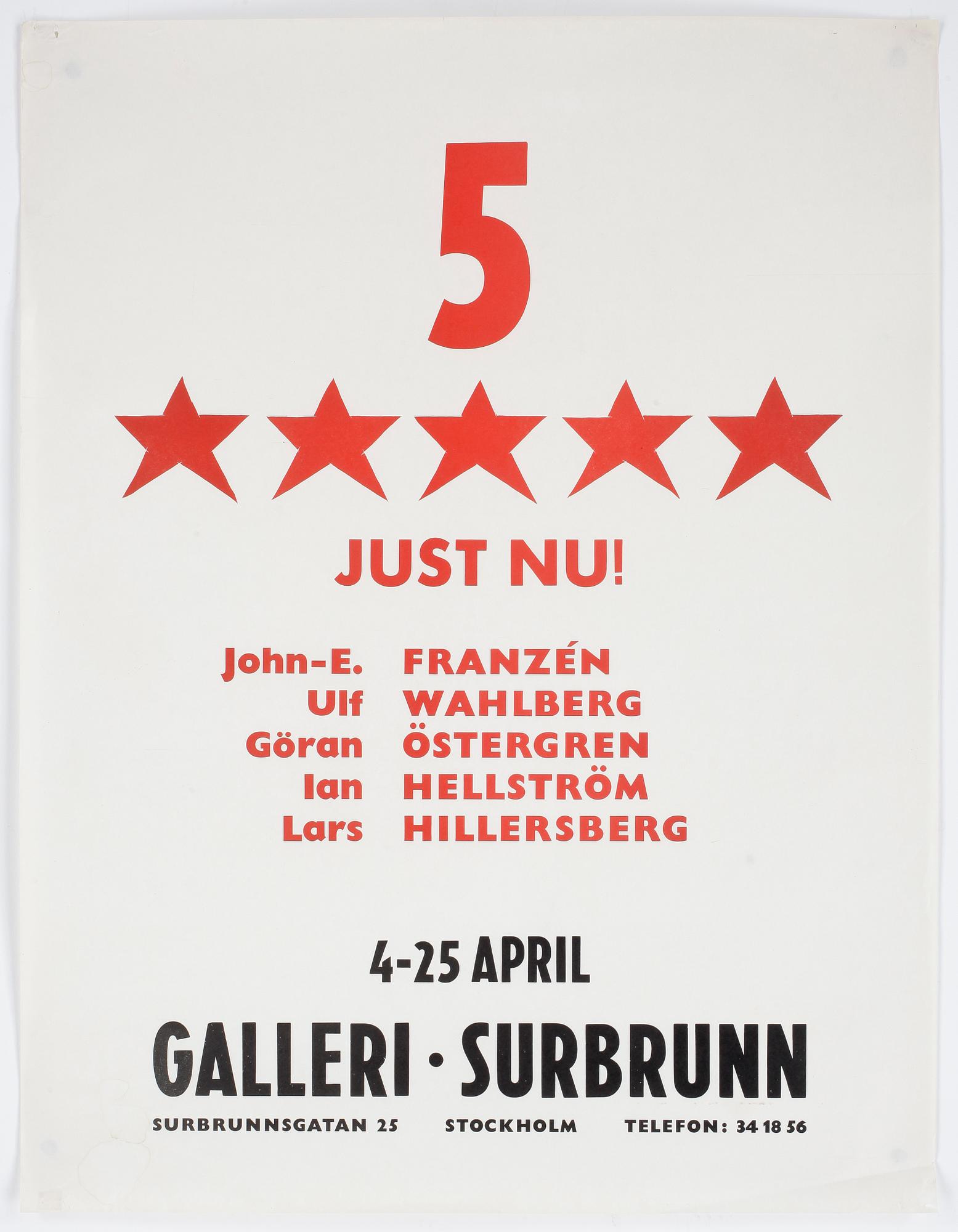 AFFISCHER, 6st, bl a Lennart Jirlow, John- E Franzén & Ulf Wahlberg, 1900-talets senare hälft.
