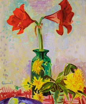 580. Isaac Grünewald, Still life with amaryllis in green vase.