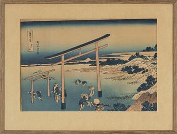 Katsushika Hokusai, efter, och Ando Utagawa Hiroshige, färgträsnitt, 2st, Japan, 18/1900-tal.