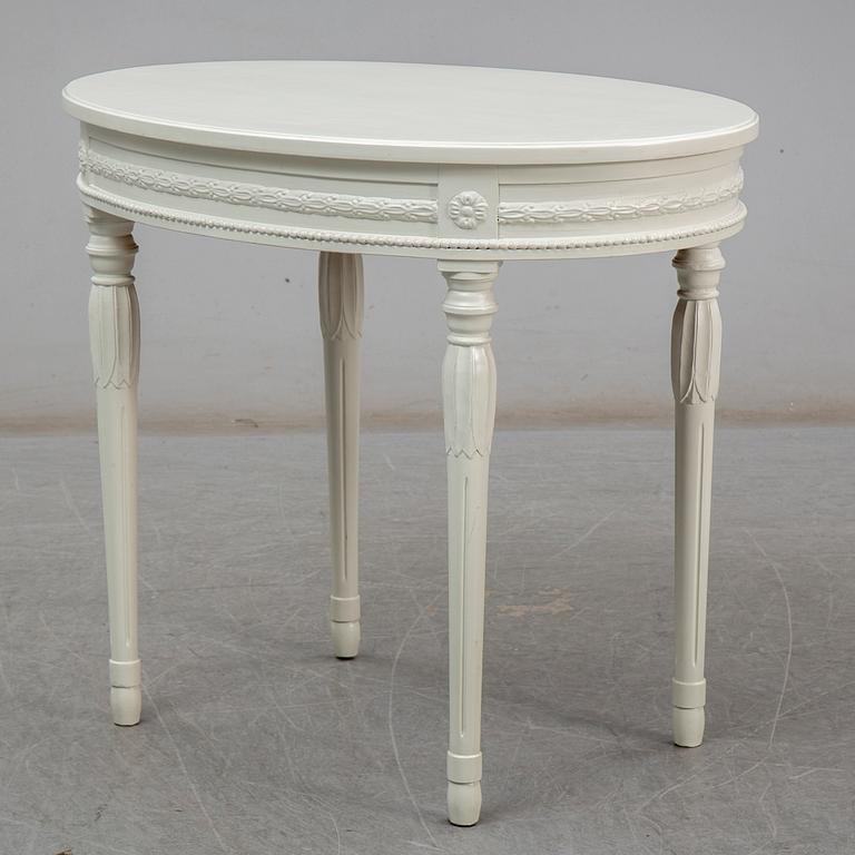 A pair of chairs, sofa and table, late gustavian style, 1900's.