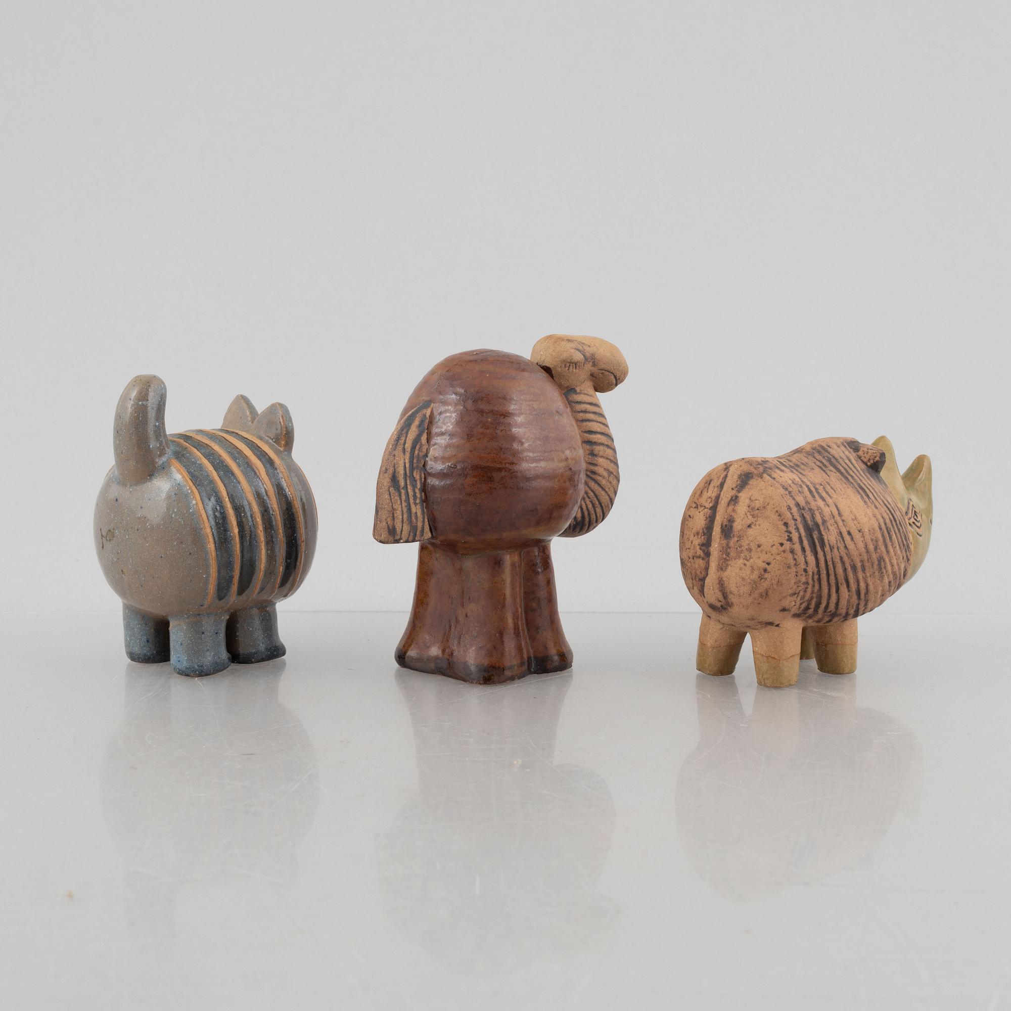 Lisa Larson, figuriner, 3 st, stengods, ur serien "Menageri", Gustavsberg.