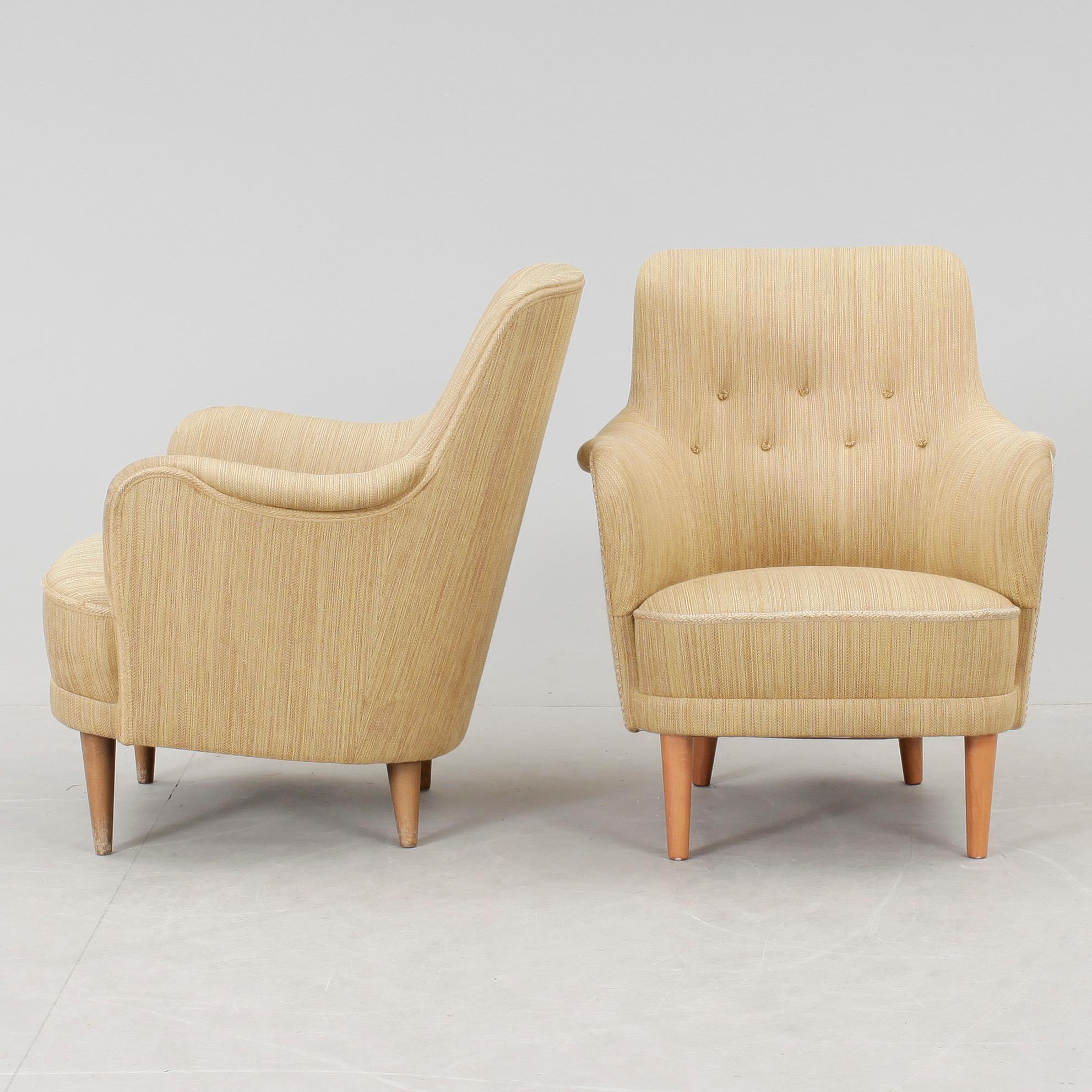 FÅTÖLJER, ett par, "Samsas", Carl Malmsten, AB OH Sjögren stoppmöbler Tranås, 1900-talets andra hälft.