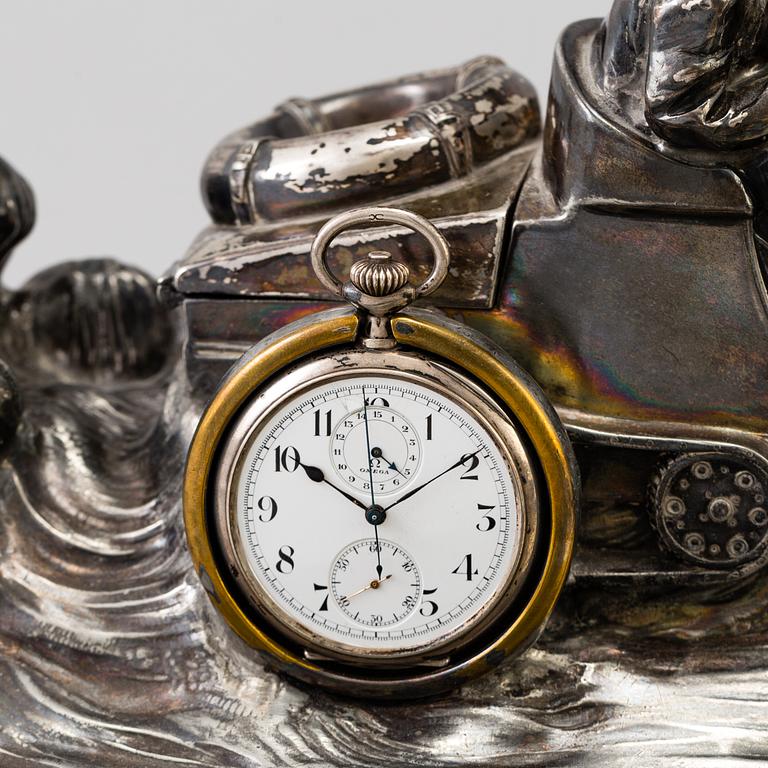 A silvered metal inkstand by Kaiser Zinn 1910s.