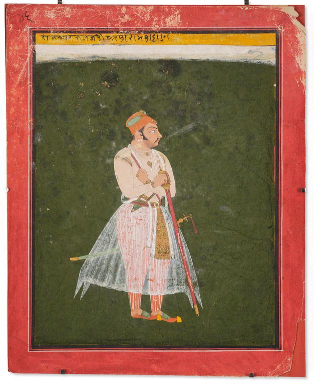 Porträtt av en Raja, Mewar, Norra Indien, sent 1700-tal.