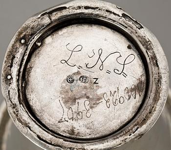 BÄGARE, silver, Hans Stadius änka, Kristianstad, 1737. Ca 220 gr.