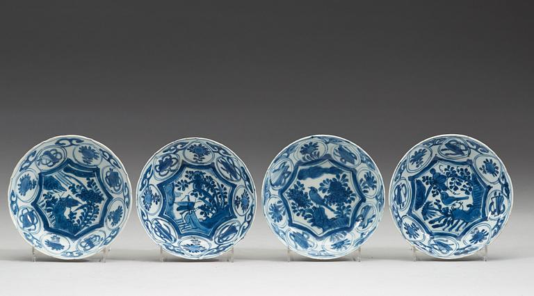 A set of nine blue and white kraak dishes, Ming dynasty, Wanli (1572-1620).