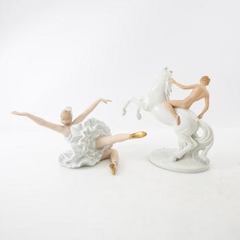 Figurines 5 pcs Royal Dux and Wallendorf, Germany mid-20th century porcelain.