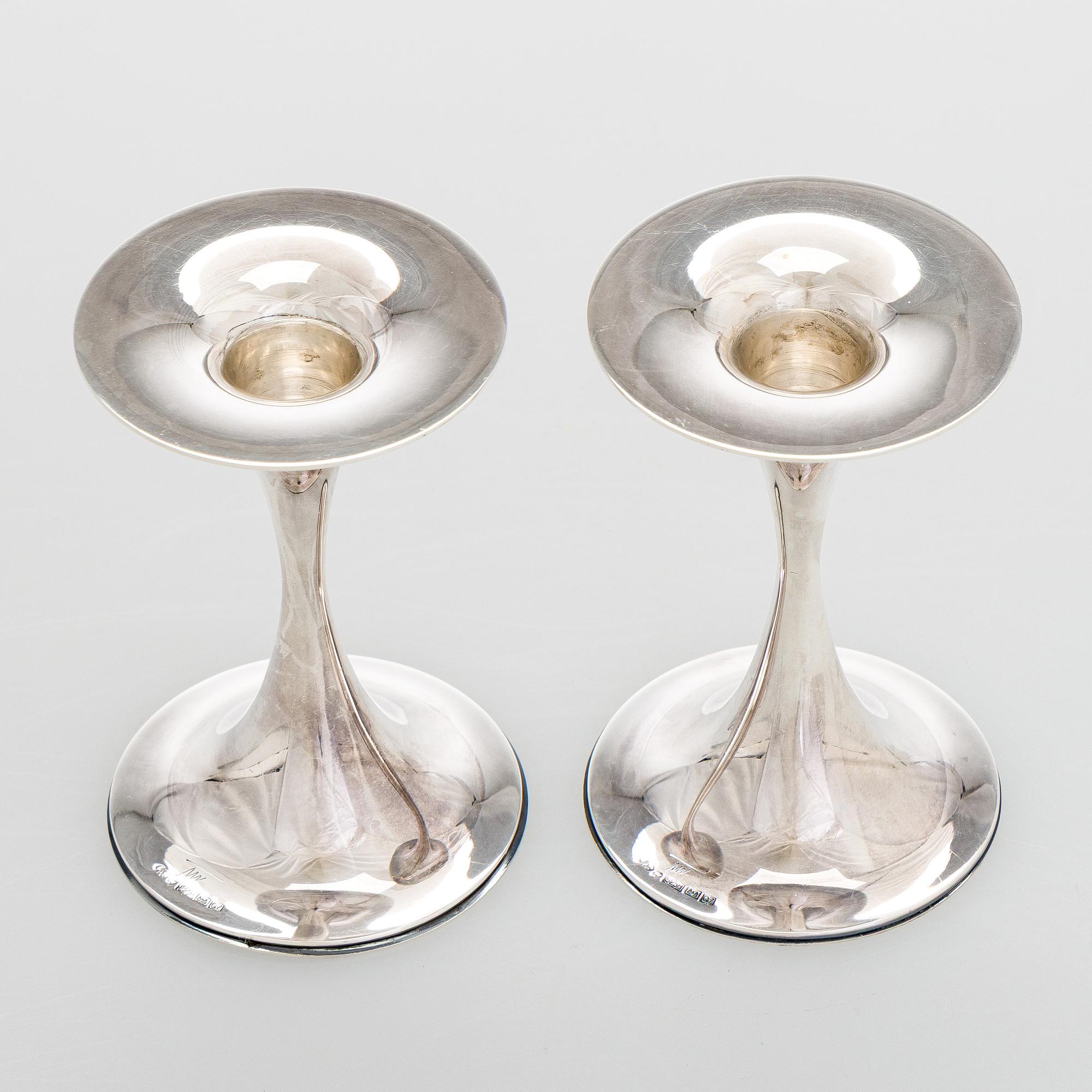 Tapio Wirkkala, a pair of silver 'Trumpet' candlesticks, Kultakeskus, Hämeenlinna 1969.