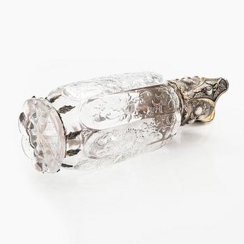 A silver mounted glass ewer, Elkington & Co, London 1884.
