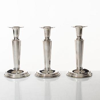 Candlesticks, three pieces, silver, TESI, Gothenburg 1962.