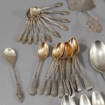 PARTI SILVER, 45 delar, mestadels Sverige, 1800-talets andra hälft- 1900-talets andra hälft, vikt ca 1140 g.