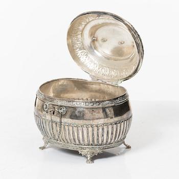 A Swedish silver Empire sugar box, mark of Jacob Gustaf Bursell, Jönköping 1834.