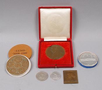 PARTI MINNESMYNT, 6 delar, silver och brons, 1872-1968. Ca 100 g silver.