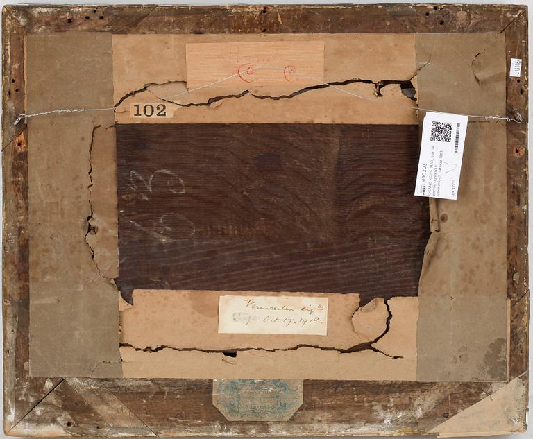 OKÄND KONSTNÄR, olja på pannå, signerad E Vermenlen?, daterad 1883.