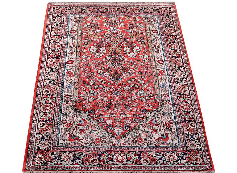 A rug, silk Quum, c. 155 x 104 cm.