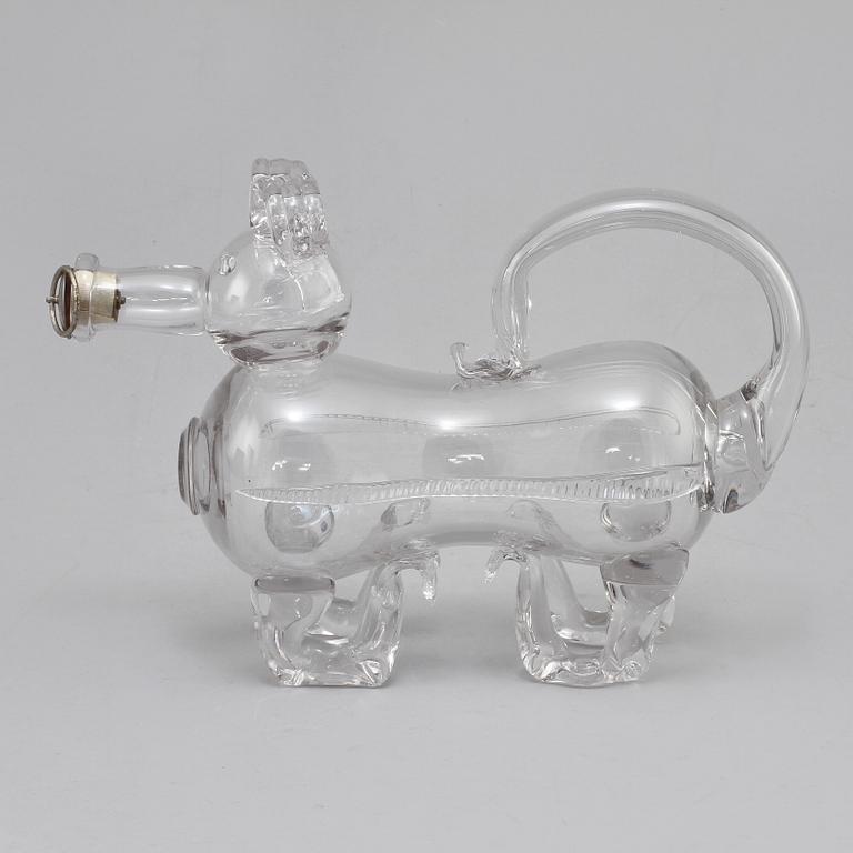 BRÄNNVINSKARAFF, glas, så kallad Fyllehund, 1900-talets mitt.