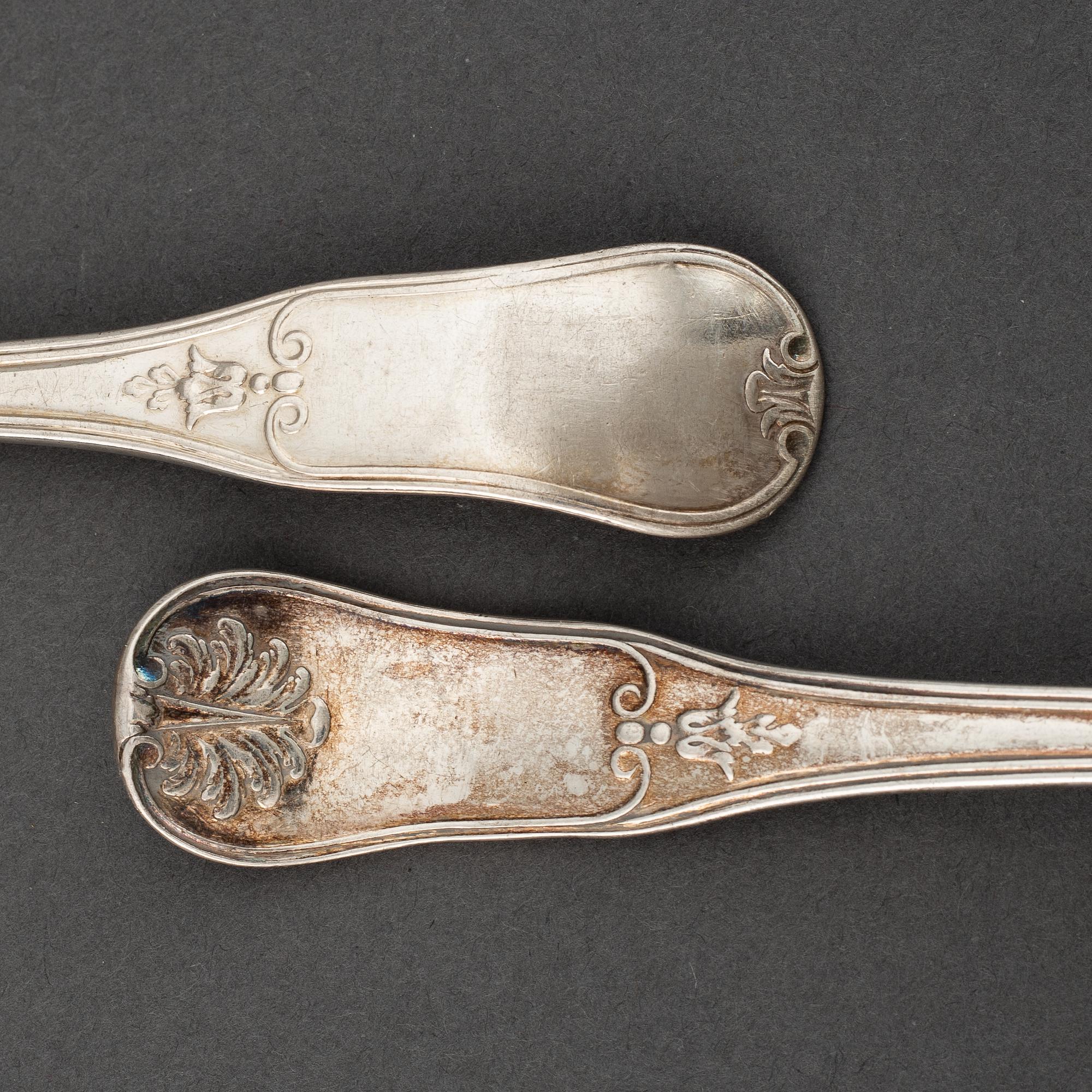 A set of six Swedish 19th century silver spoons, mark of Adolf Zethelius, Stockholm 1835.