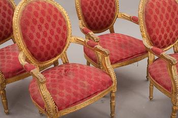 SALONGSGRUPP, 5 delar, gustaviansk stil, 1800/1900-tal.