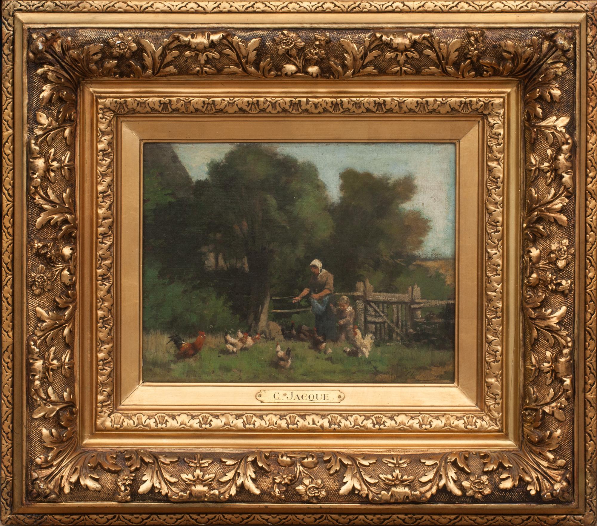 CHARLES EMILE JACQUE, olja på pannå, signerad.