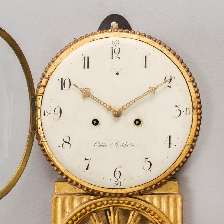 VÄGGPENDYL, gustaviansk, Carl Erik Orbin, Stockholm, verksam ca 1774-1799.
