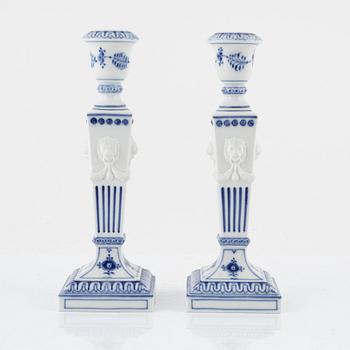 Royal Copenhagen, candlesticks, a pair, porcelain, "Musselmalet", Denmark.