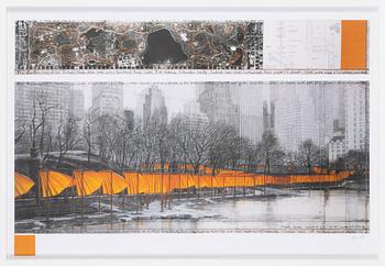 Christo & Jeanne-Claude, Offset in colours, with fabric application, 2013, signed Christo in pencil.