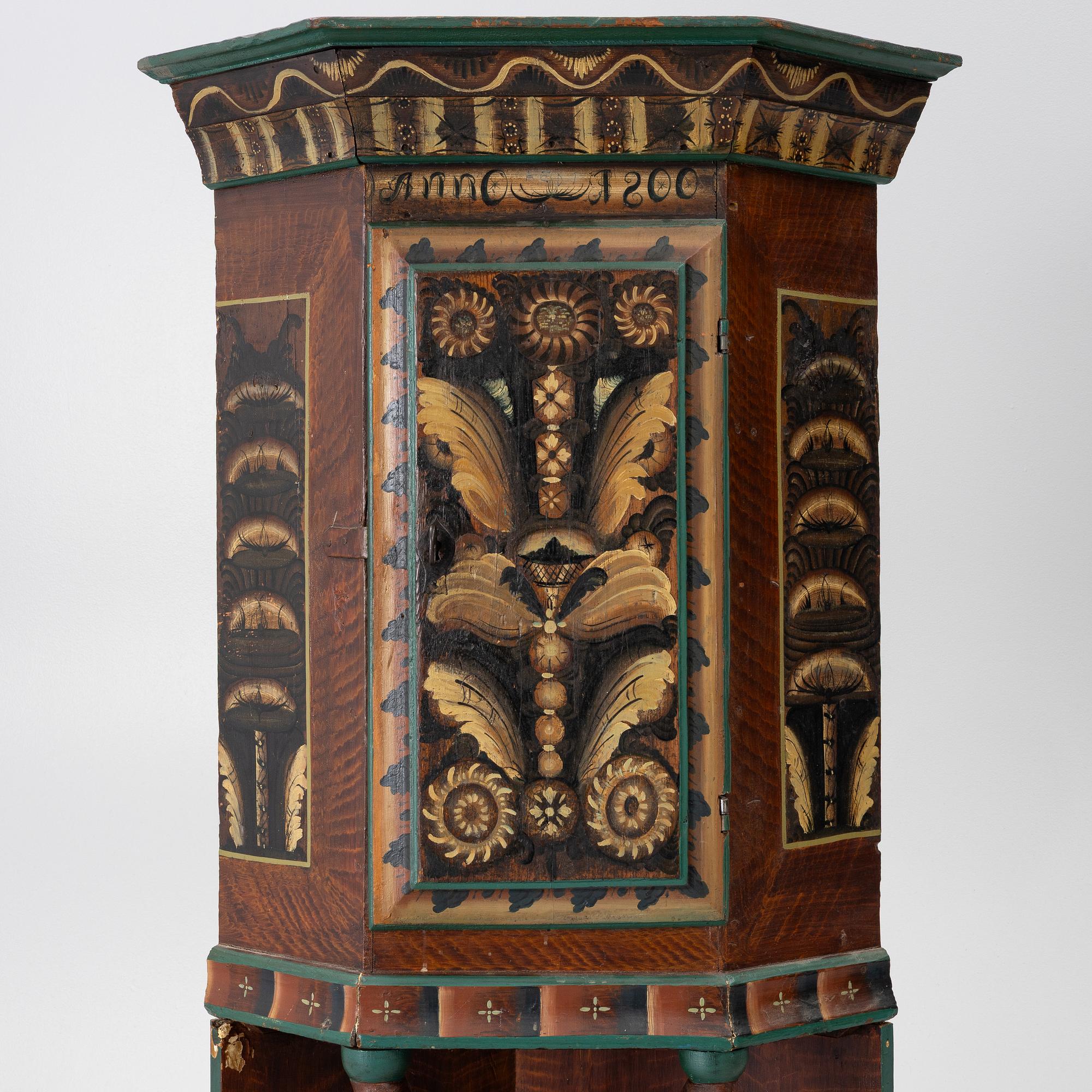 Corner cabinet, dated 1800.