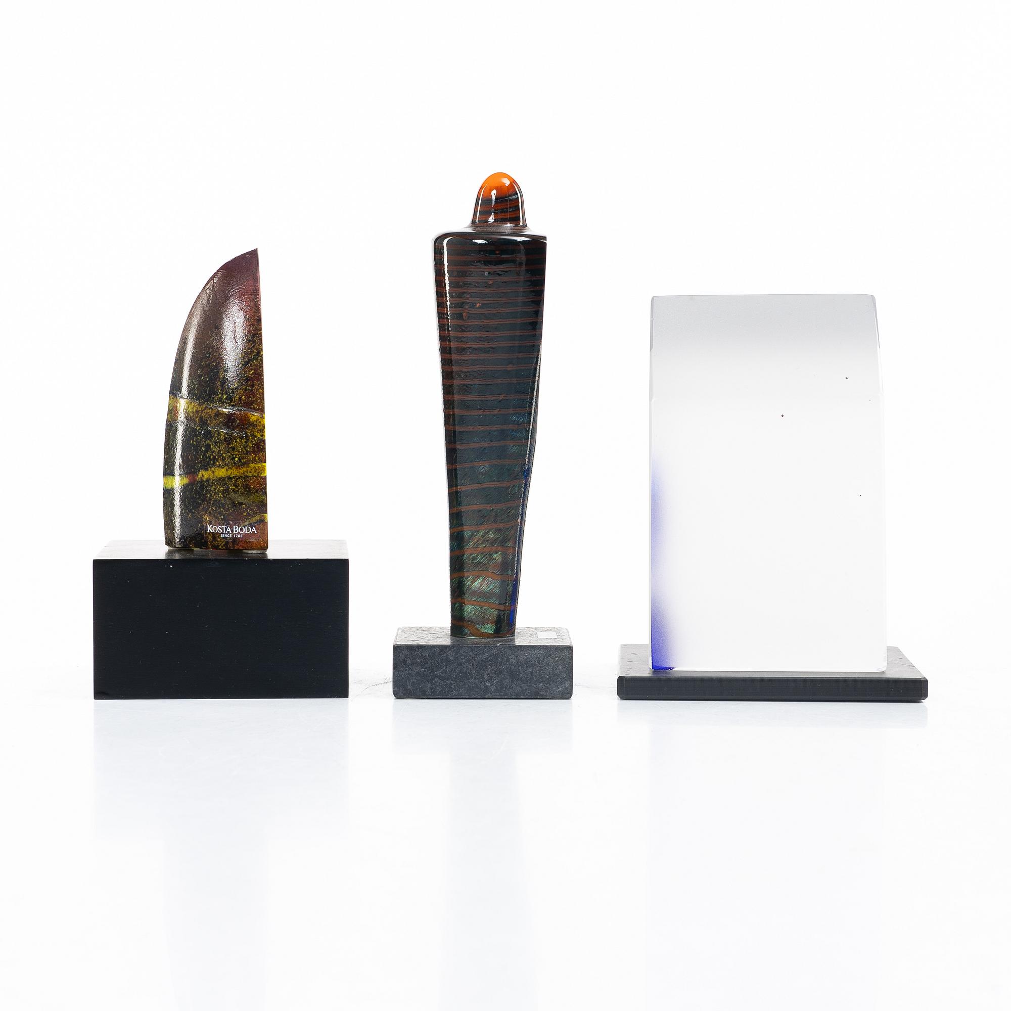 Bertil Vallien, Three glass objects, Kosta Boda.