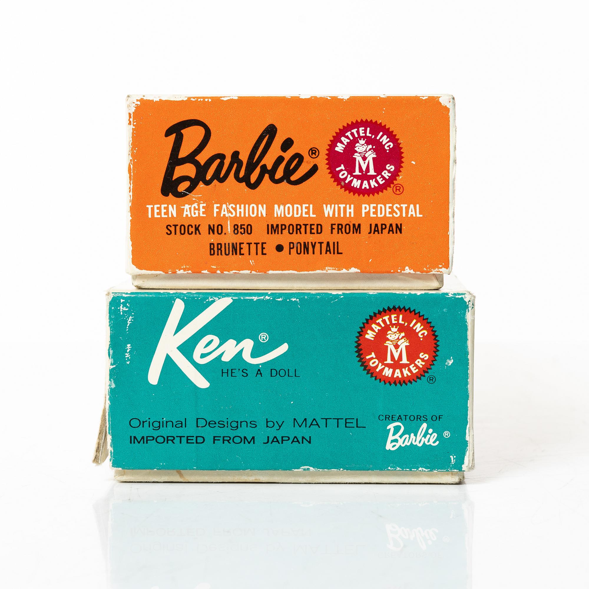 Barbiedockor, 4 st, samt kläder och accessoarer, Mattel, 1960-tal.