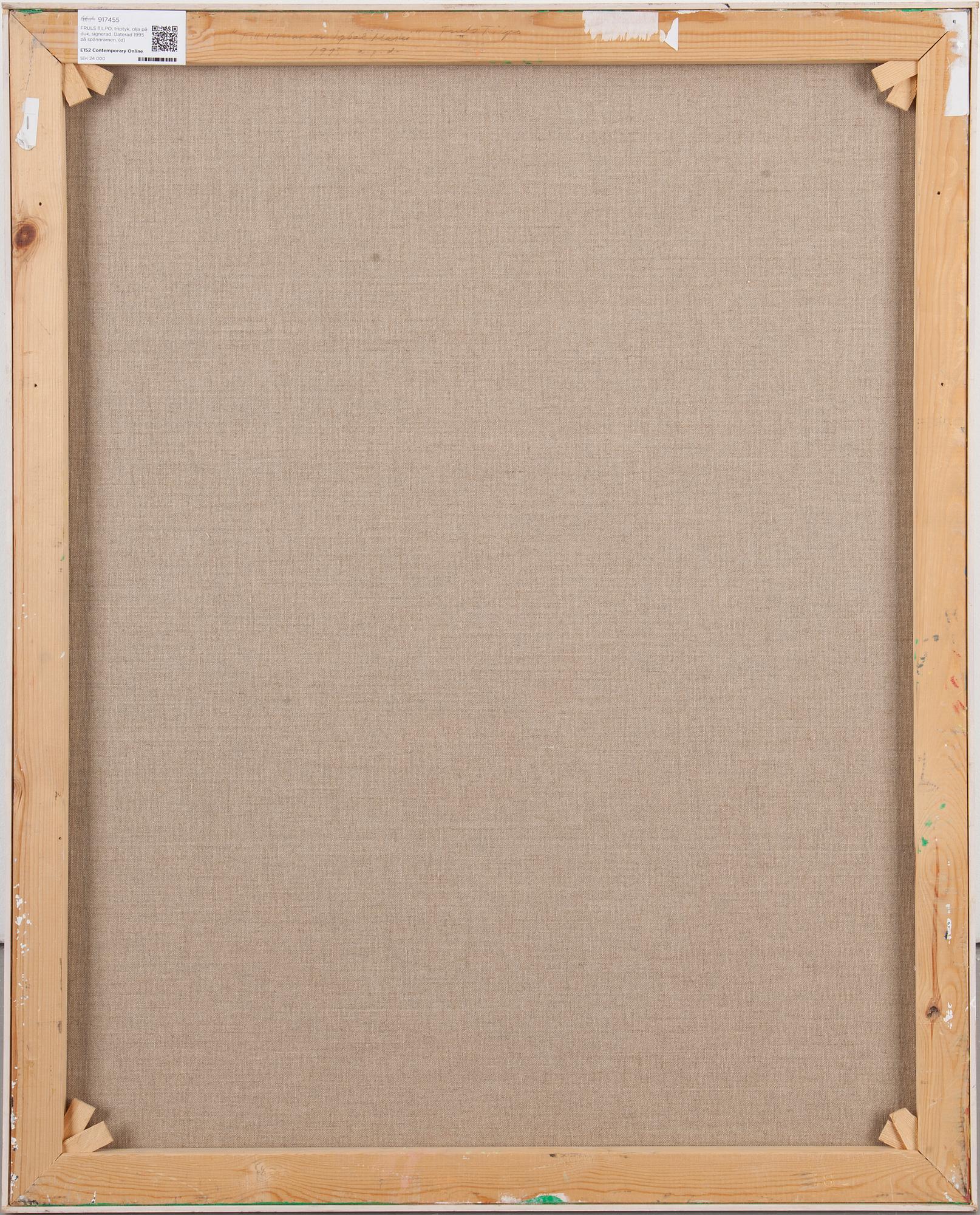 FRULS TILPO, triptyk, olja på duk, signerad och daterad 1995 på spännramen.