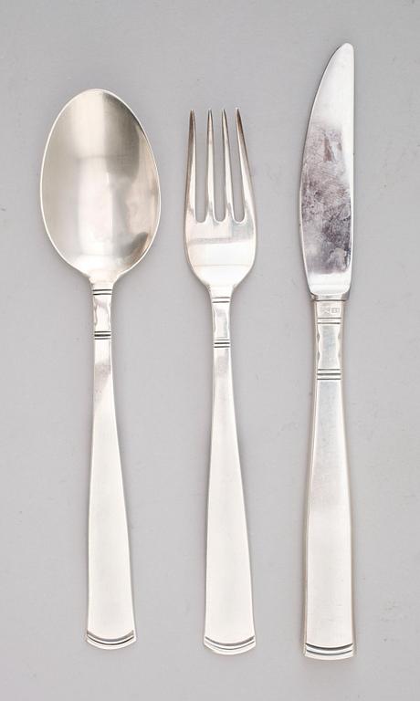 BESTICK, 36 delar, silver, "Rosenholm", GAB, Stockholm 1960/70-tal. Vikt med stålblad ca 1717 gram.
