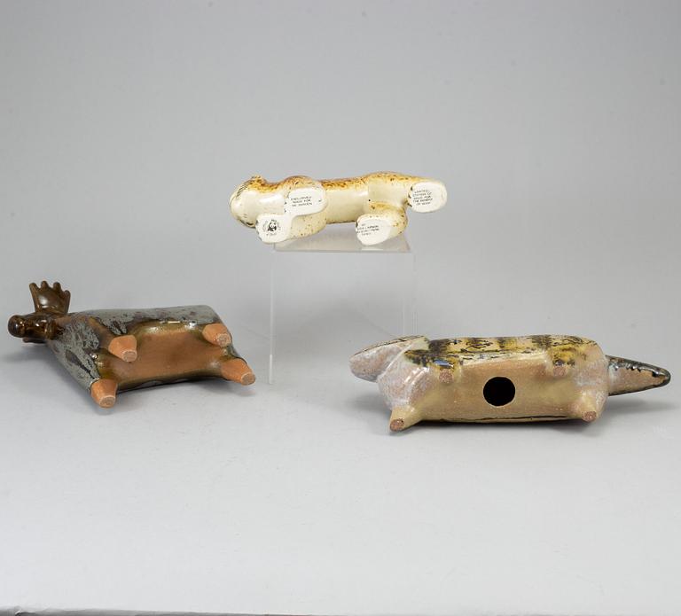A group of three ceramic figurines of animals by Lisa Larson, Gustavsberg.
