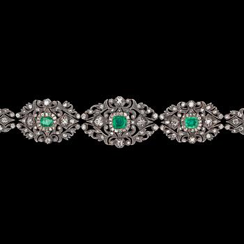847. ARMBAND, smaragder med antikslipade diamanter, 1950-tal.