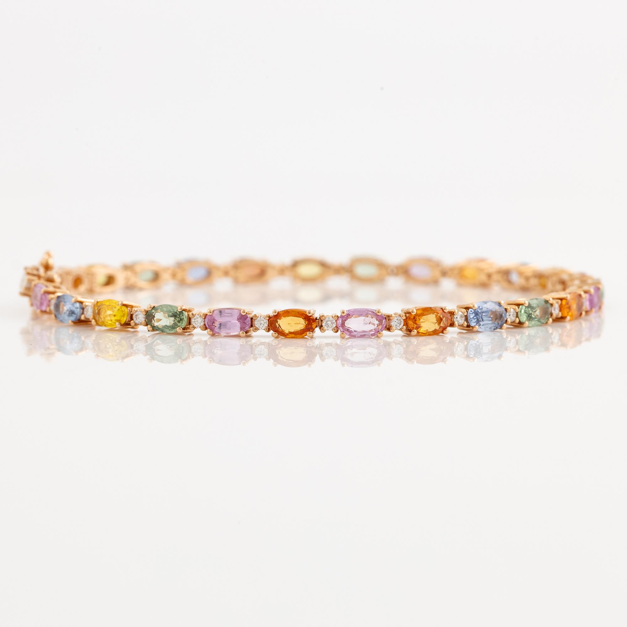 Bracelet 18K gold with multi-coloured sapphires and brilliant-cut diamonds.