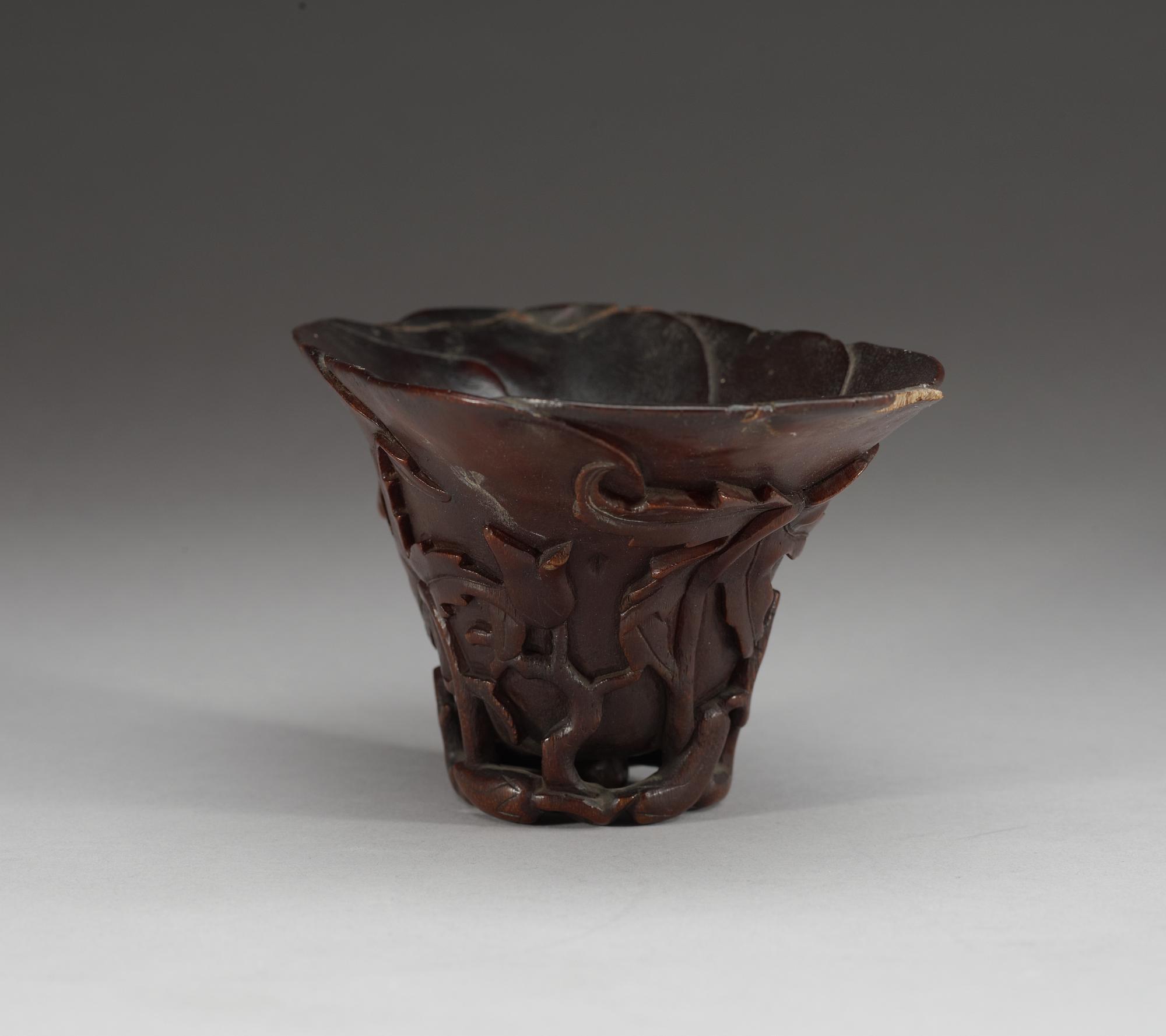 A rhinoserous libation cup, Qing dynasty, Kangxi (1662-1722).