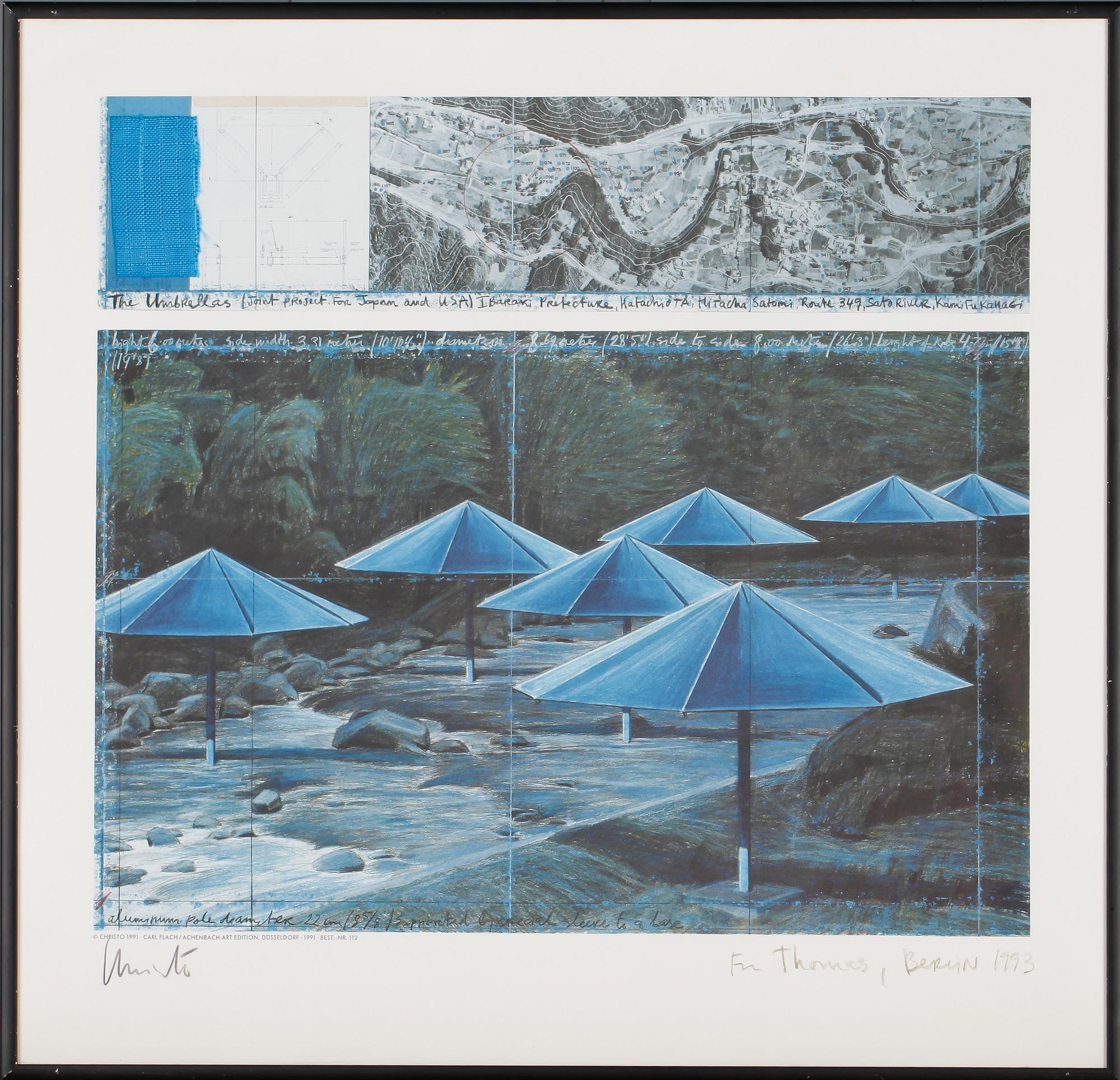 CHRISTO, färgoffset med collage, signerad, 1991.