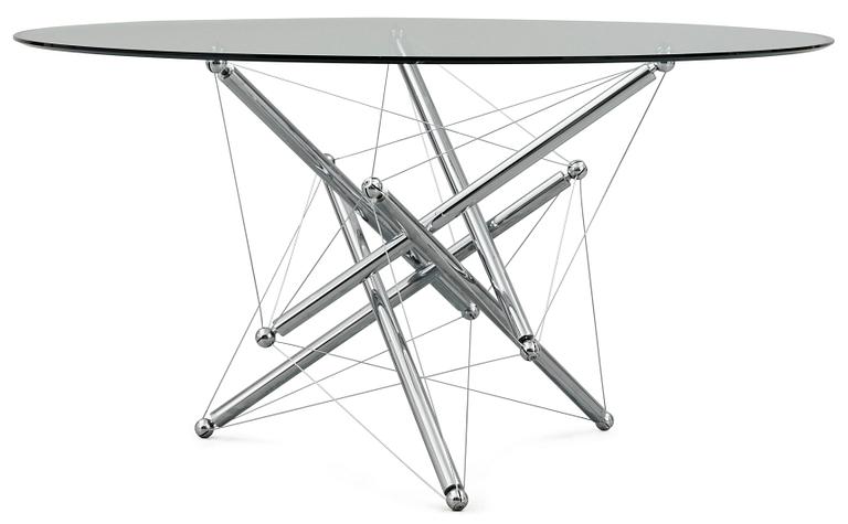 A Theodore Wadell "Wadell" chromium plated steel and glass dinner table, Cassina post 1973.