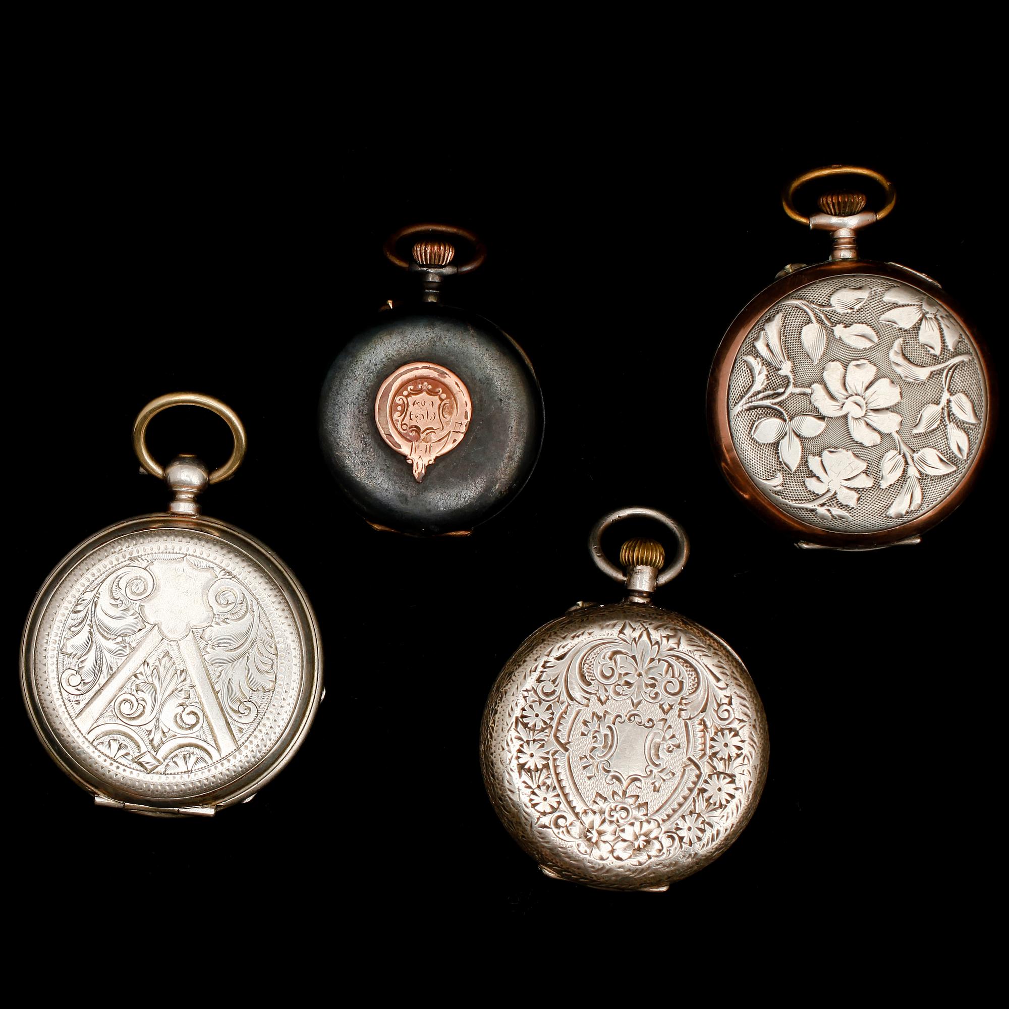 FICKUR, 4 st, 2 av silver, 2 av nickel, tidigt 1900-tal.