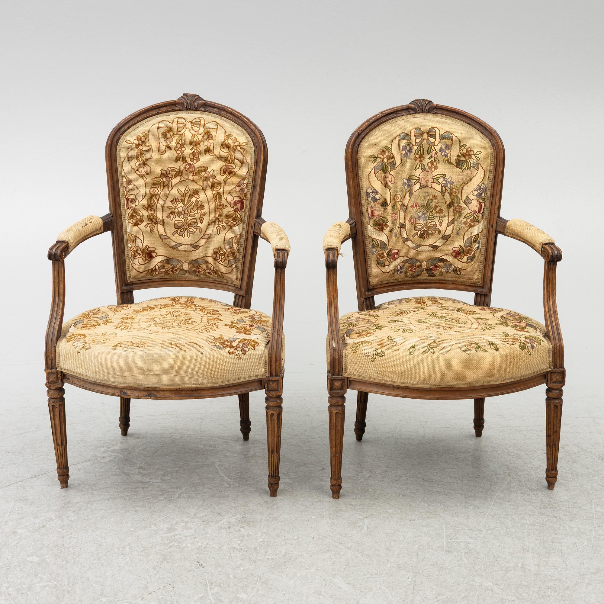 Karmstolar, ett par, Louis XVI-stil, 1800-tal,  Frankrike.