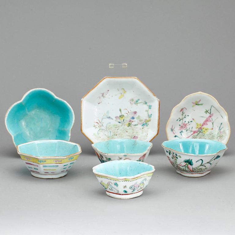 SKÅLAR/FAT, 7 st, porslin, Kina 1800-tal.