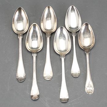 MATSKEDAR, 6 st, silver, bl.a Gustaf Möllenborg, Stockholm, 1831. Total vikt ca 335 gram.