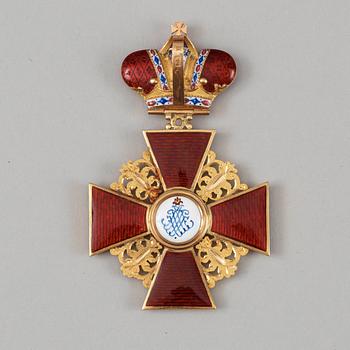 The order of St. Anne, under imperial crown, gold and enamel, unidentified makers mark, St.Petersburg.