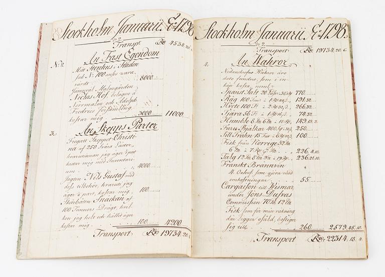 Handwritten cash books, etc., Stockholm 1768, 1798.