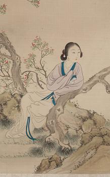 MÅLNINGAR, fyra stycken, akvarell och tusch på silke, sen Qingdynasti, attibuerad till Pan Zhenyong (1852-1921).
