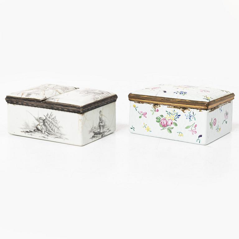 Two enamel boxes, 18th century.
